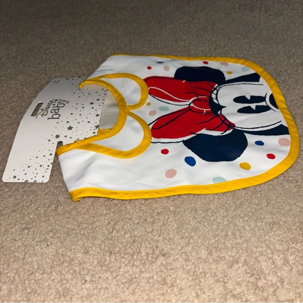 Disney Store Disney Baby Minnie Mouse Baby Bib, New with Tags, plastic, washable